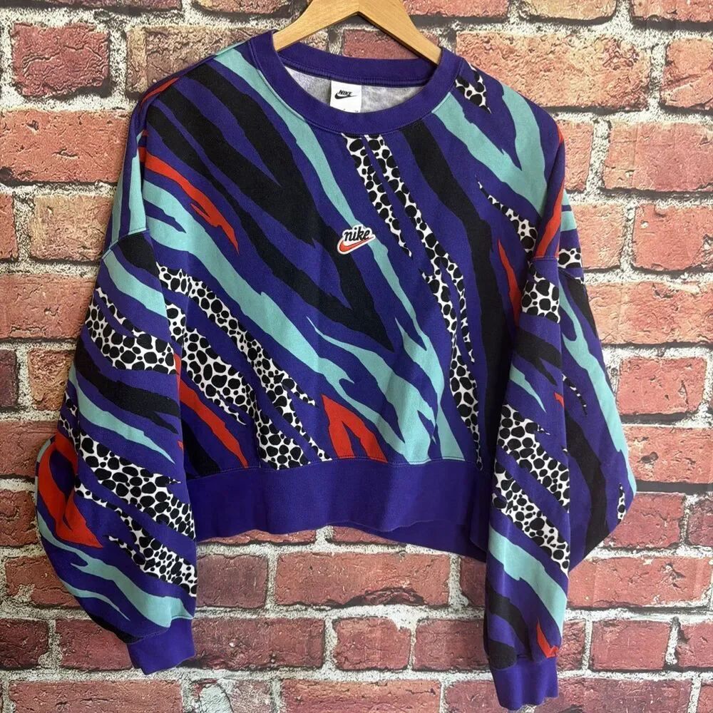 Nike Sweater Mens S Multicolor Animal Print Crewneck DV0939-547